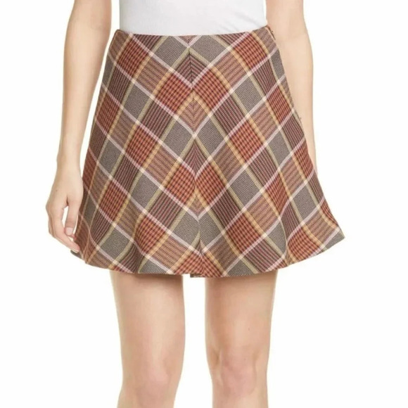 New Samsoe Samsoe Kora Plaid Flared Mini Skirt Size Large - Picture 1 of 11
